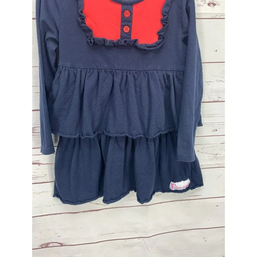Flower Sak Navy Blue With Red Size 6 Long Sleeve Tunic Dress‎